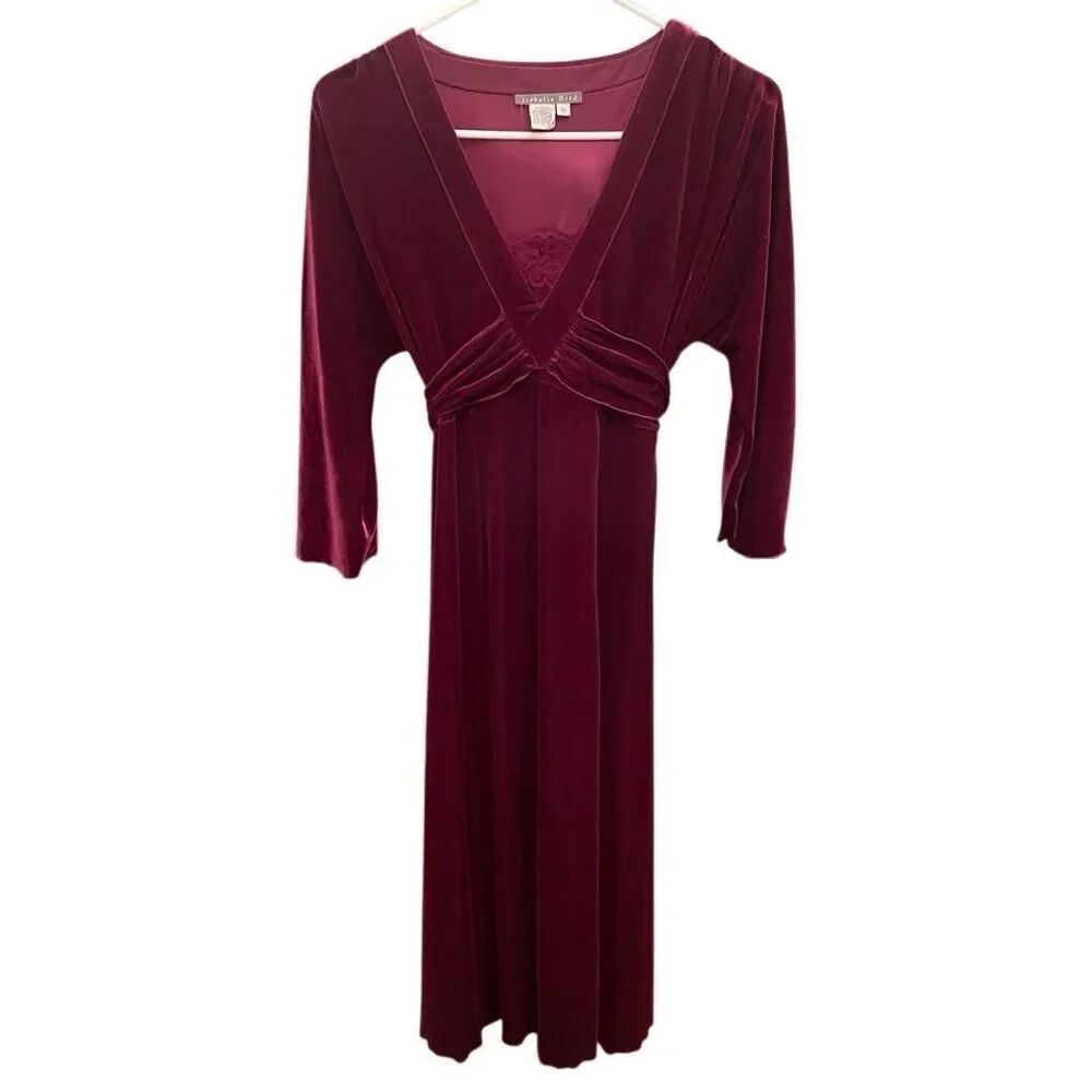 Isabella Bird Womens Fit Flare Dress S Burgundy Velvet Romantic Dark Fairy Witch